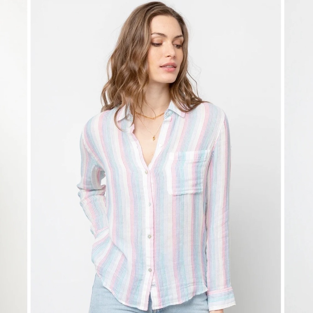 Rails Ellis Button-Down Shirt in Iris Stripe 100% Cotton size small
